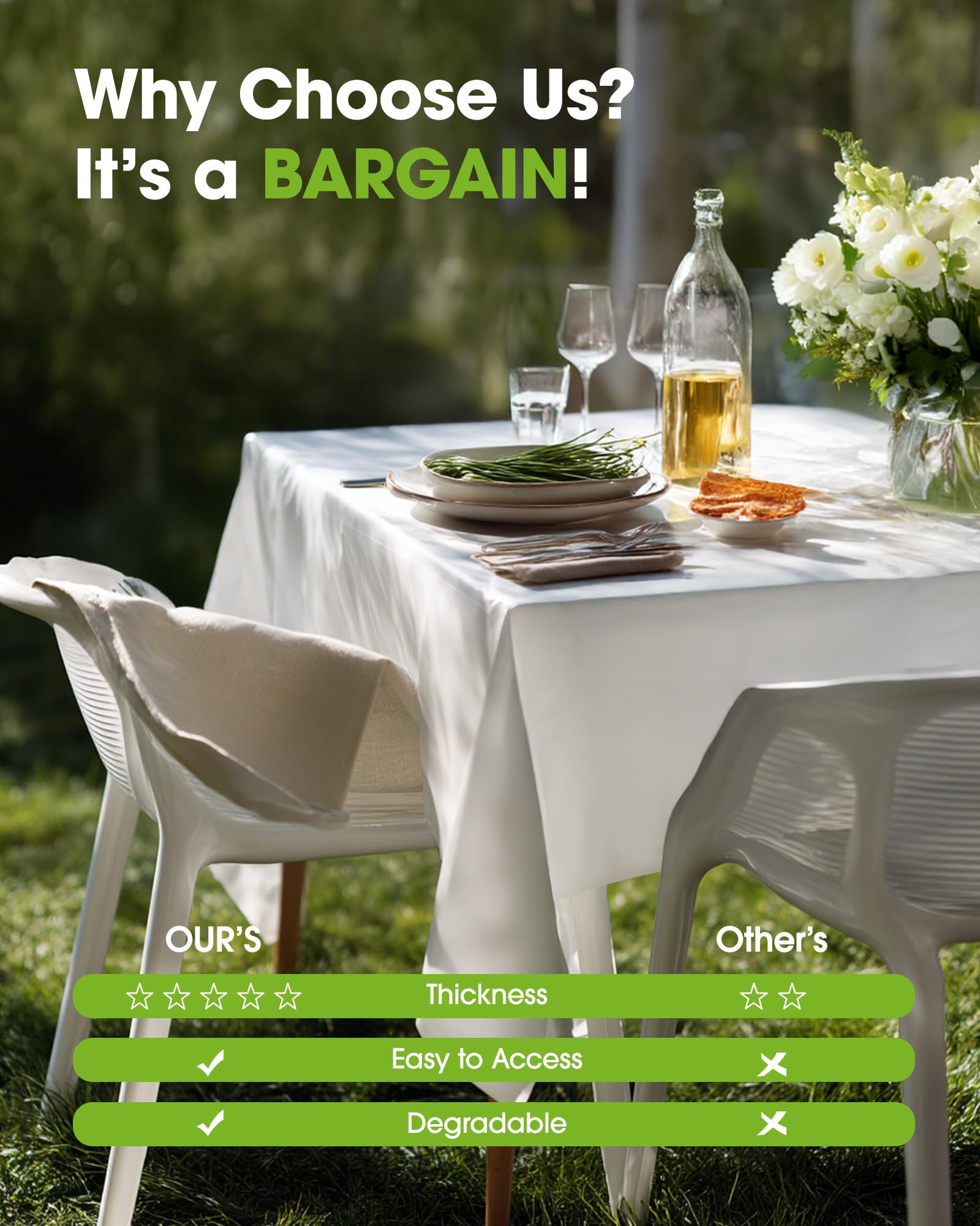 Mantel de mesa blanco Pureegg, perfecto para eventos formales e informales.
