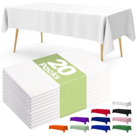 Mantel plástico descartable Pureegg blanco, 54x108 pulgadas, protección rápida para eventos.