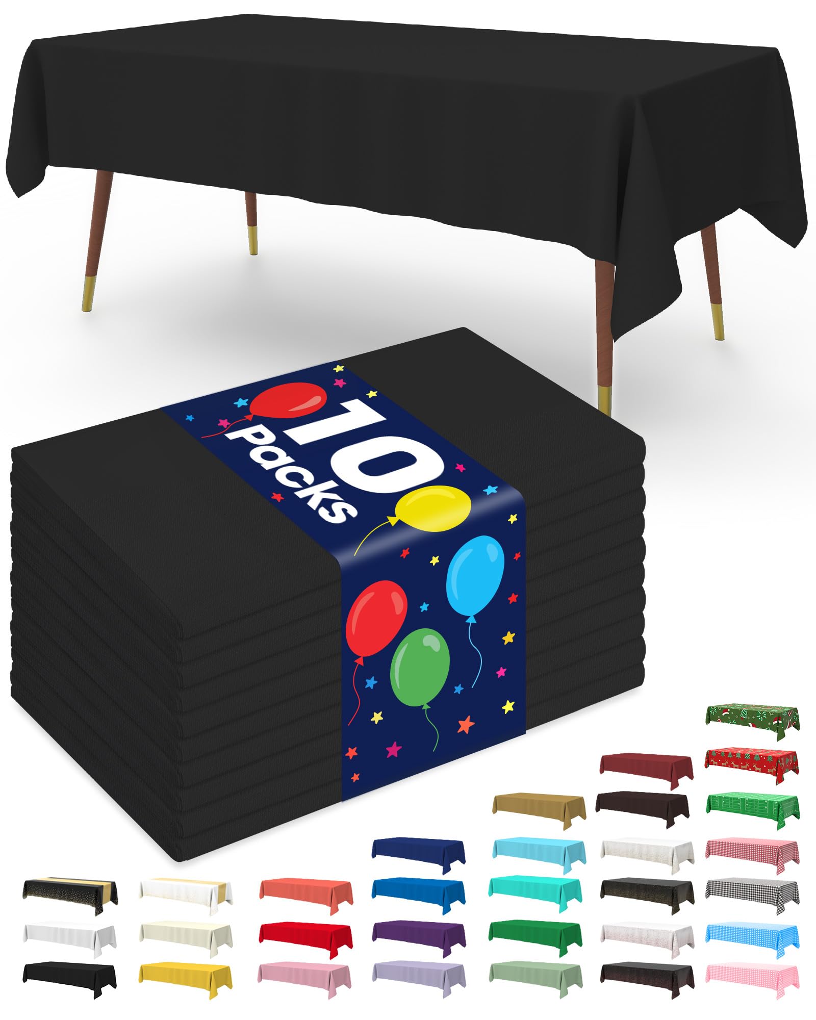 Mantel plástico negro de Pureegg para mesa de 52x70 pulgadas, ideal para fiestas.