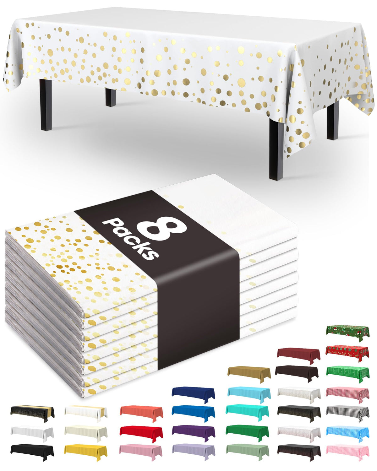 Pureegg mantel plástico desechable 54x108, blanco y dorado, protección elegante para mesas
