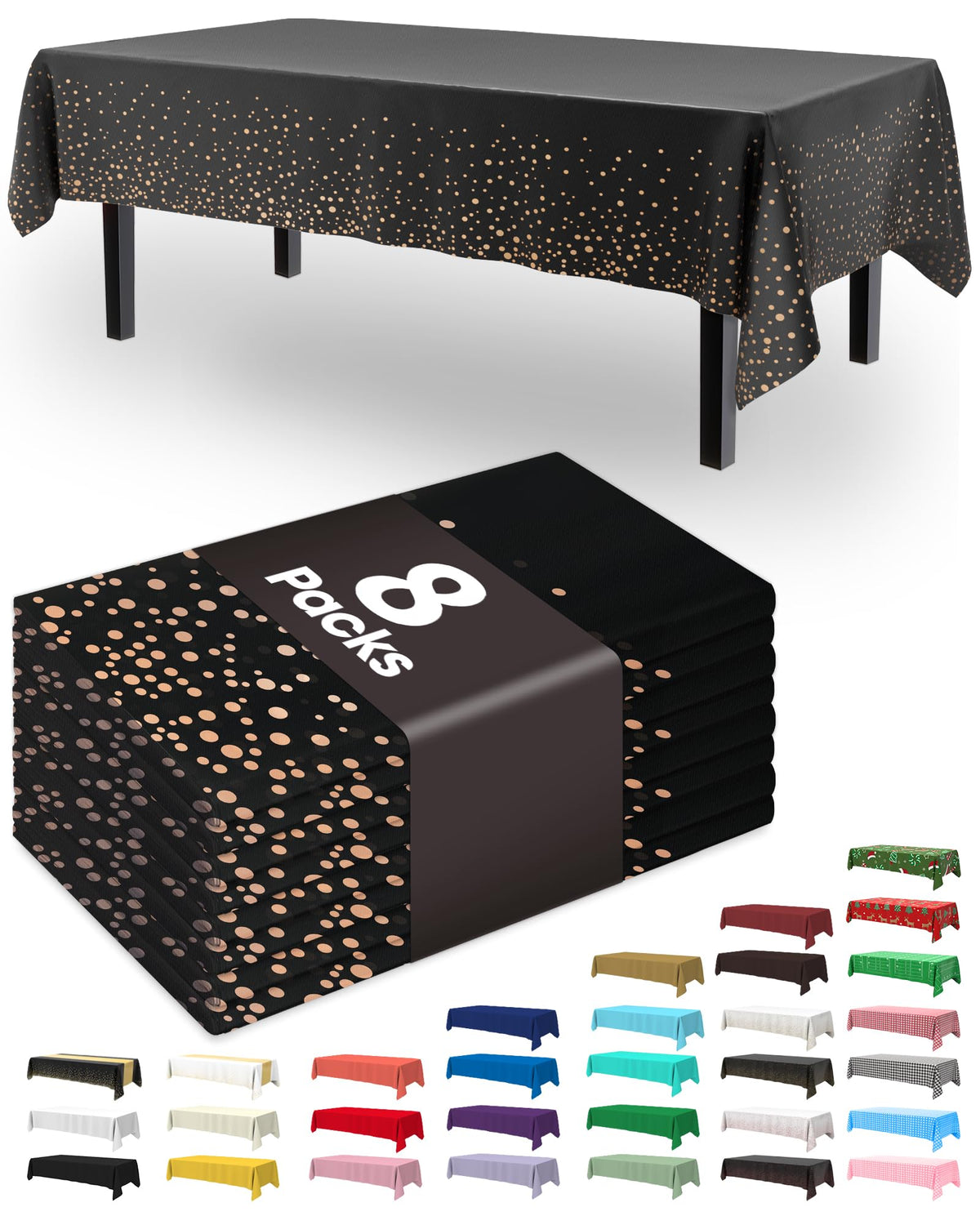 Pureegg mantel plástico desechable 54x108 rectangular negro rosado dorado, ideal para eventos elegantes.