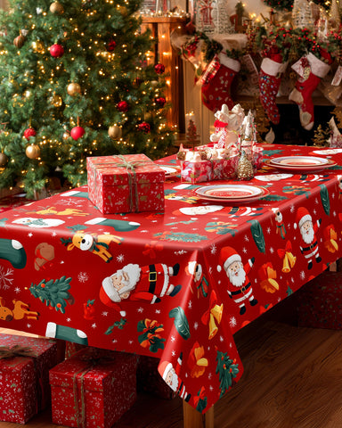 Mantel rígido de plástico Pureegg 54x108, rojo navidad, diseño festivo para eventos.