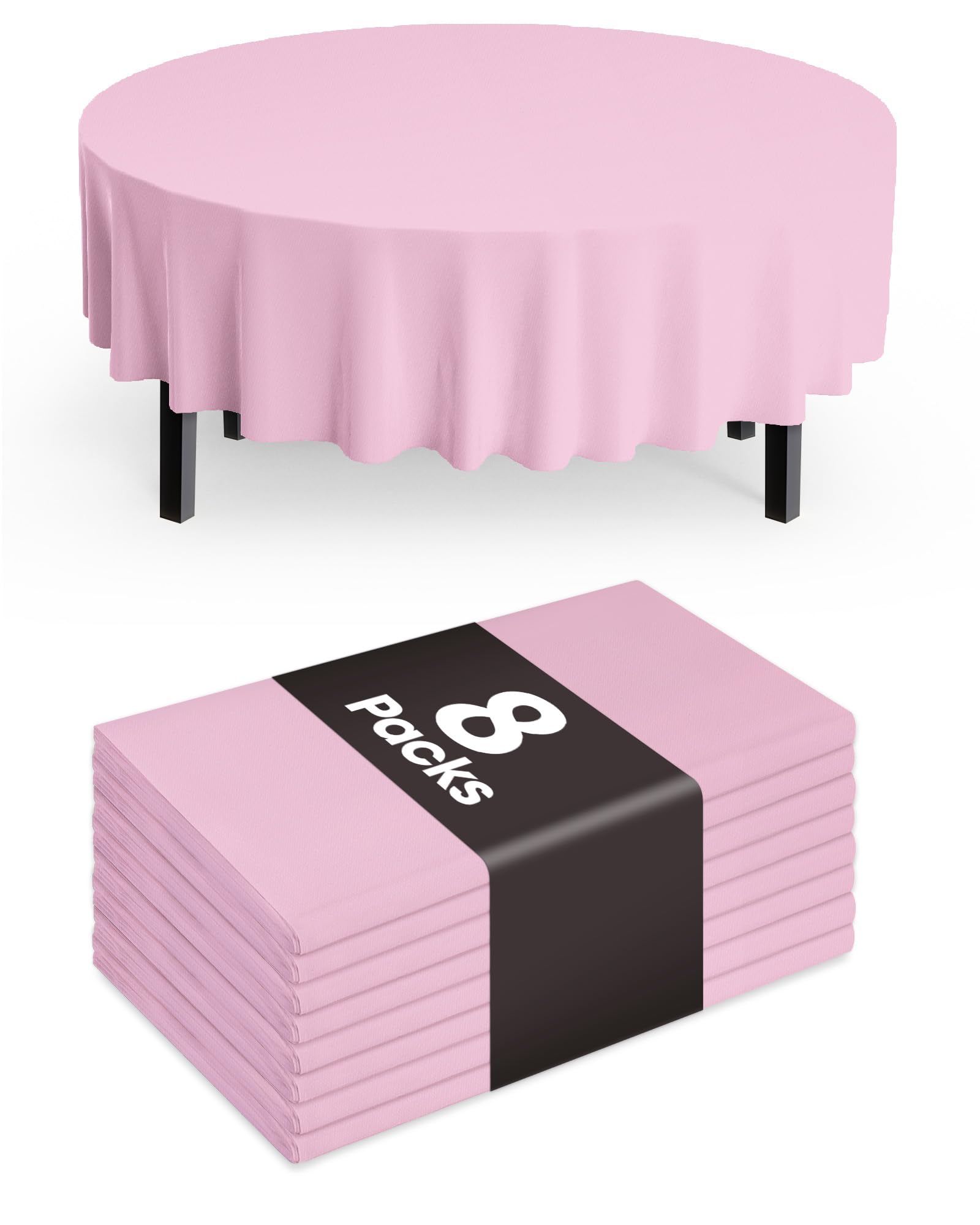 Mantel redondo Pureegg 84'' rosa pastel, ideal para fiestas elegantes.