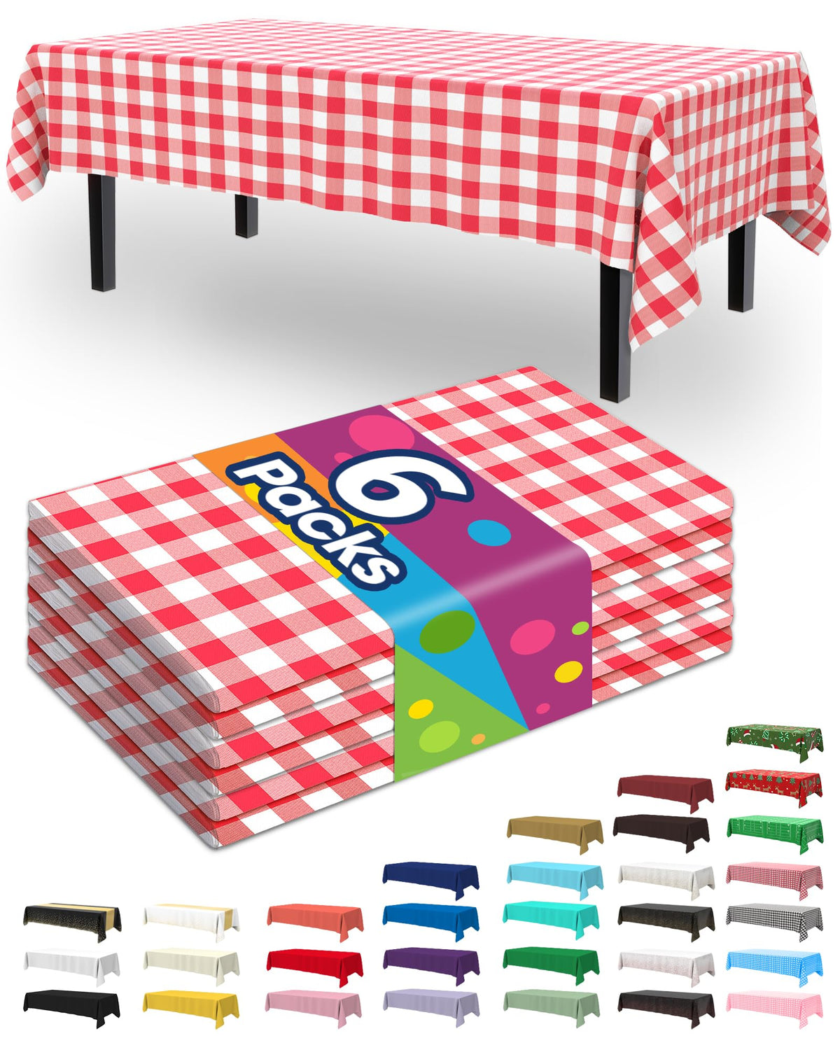 Pureegg mantel plástico desechable con cuadros rojo-blanco, protección contra derrames durante comidas