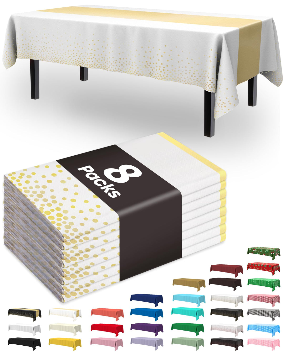 Mantel plástico Pureegg rectangular 54x108, protege la mesa y aporta elegancia blanco dorado.