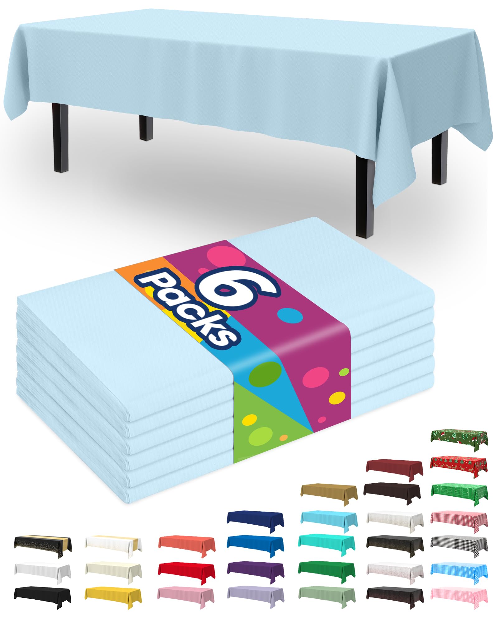 Mantel plástico rectangular Pureegg azul cielo protege la mesa contra derrames.