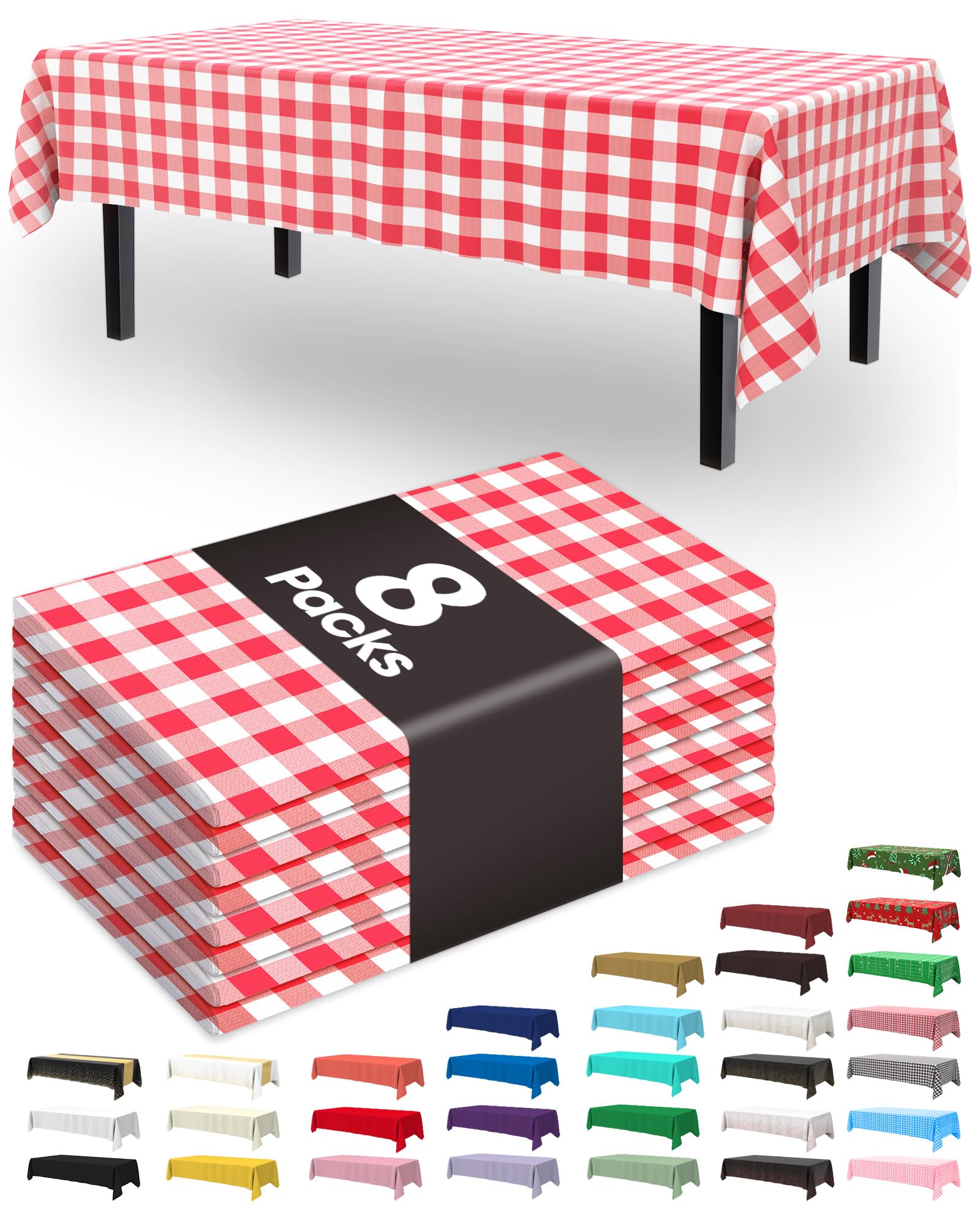 Mantel plástico rectangular Pureegg con cuadros rojo y blanco, protege la mesa.