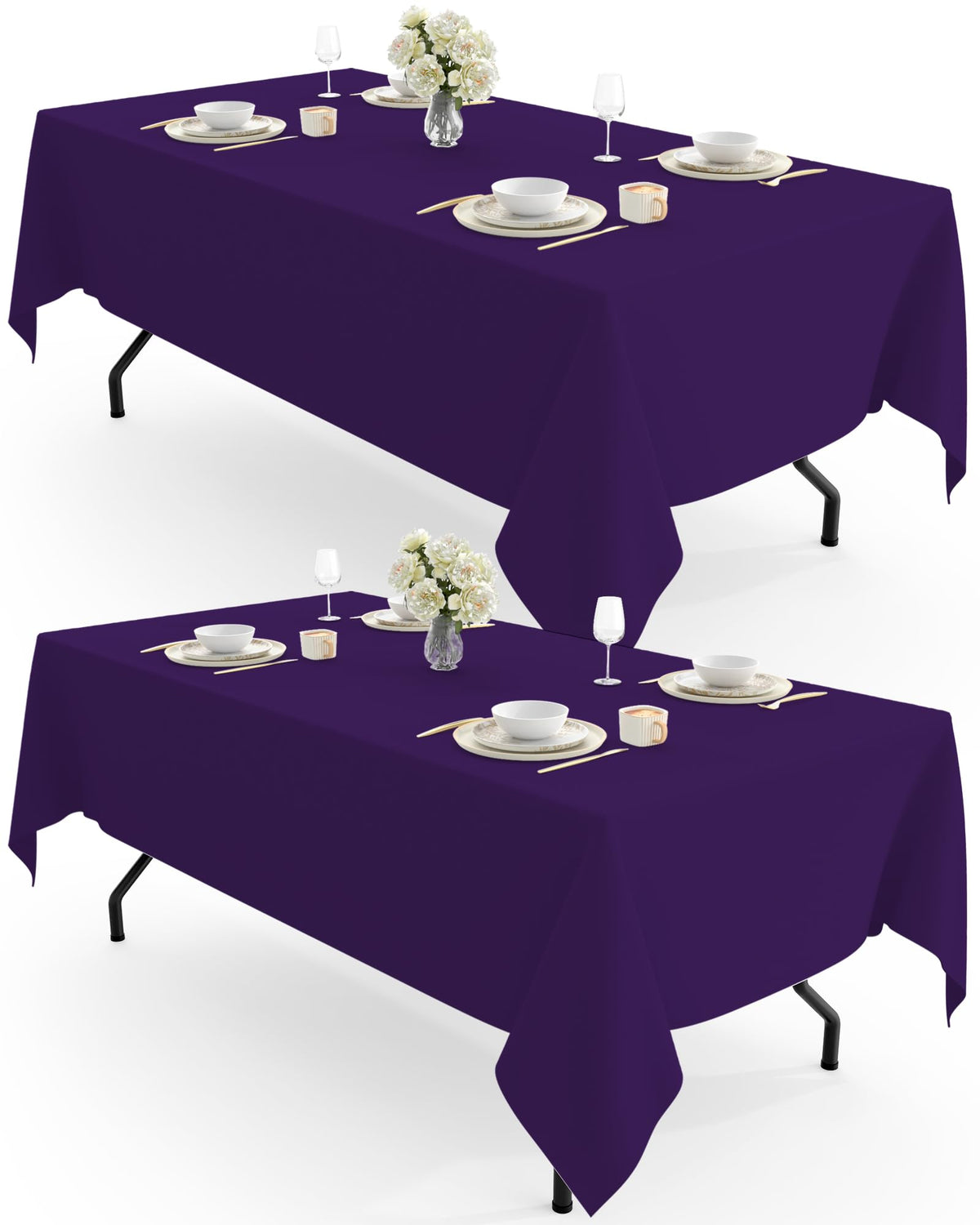 Pureegg mantel rectangular de poliéster púrpura, resistente y elegante para cenas.