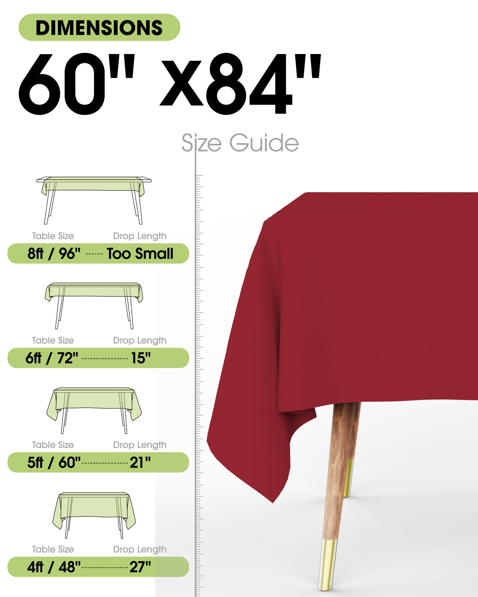 Pureegg mantel rectangular 60x84 rojo fácil de lavar, ideal para eventos