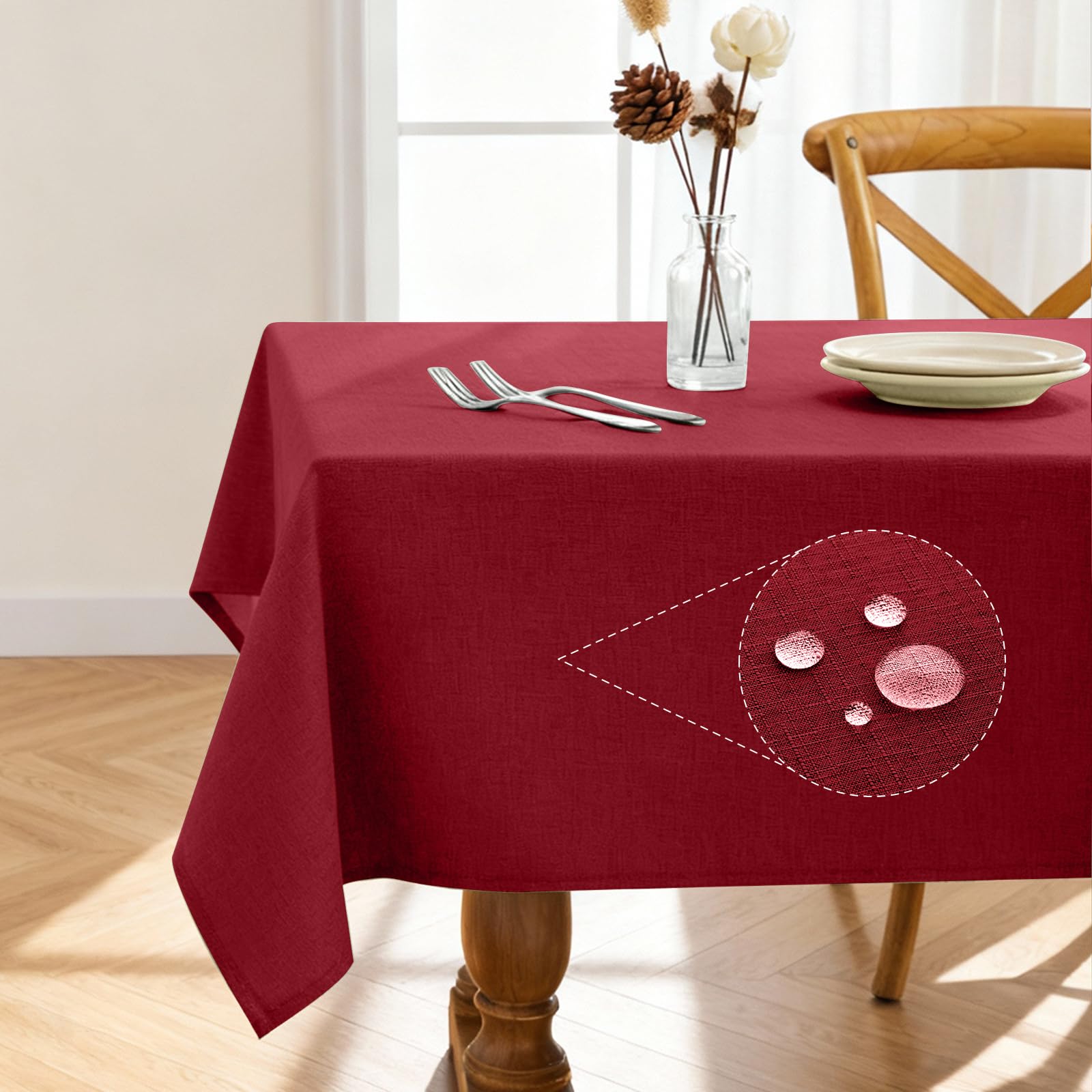 Pureegg mantel rectangular de lino impermeable 52x70 cm rojo, ideal para comidas al aire libre