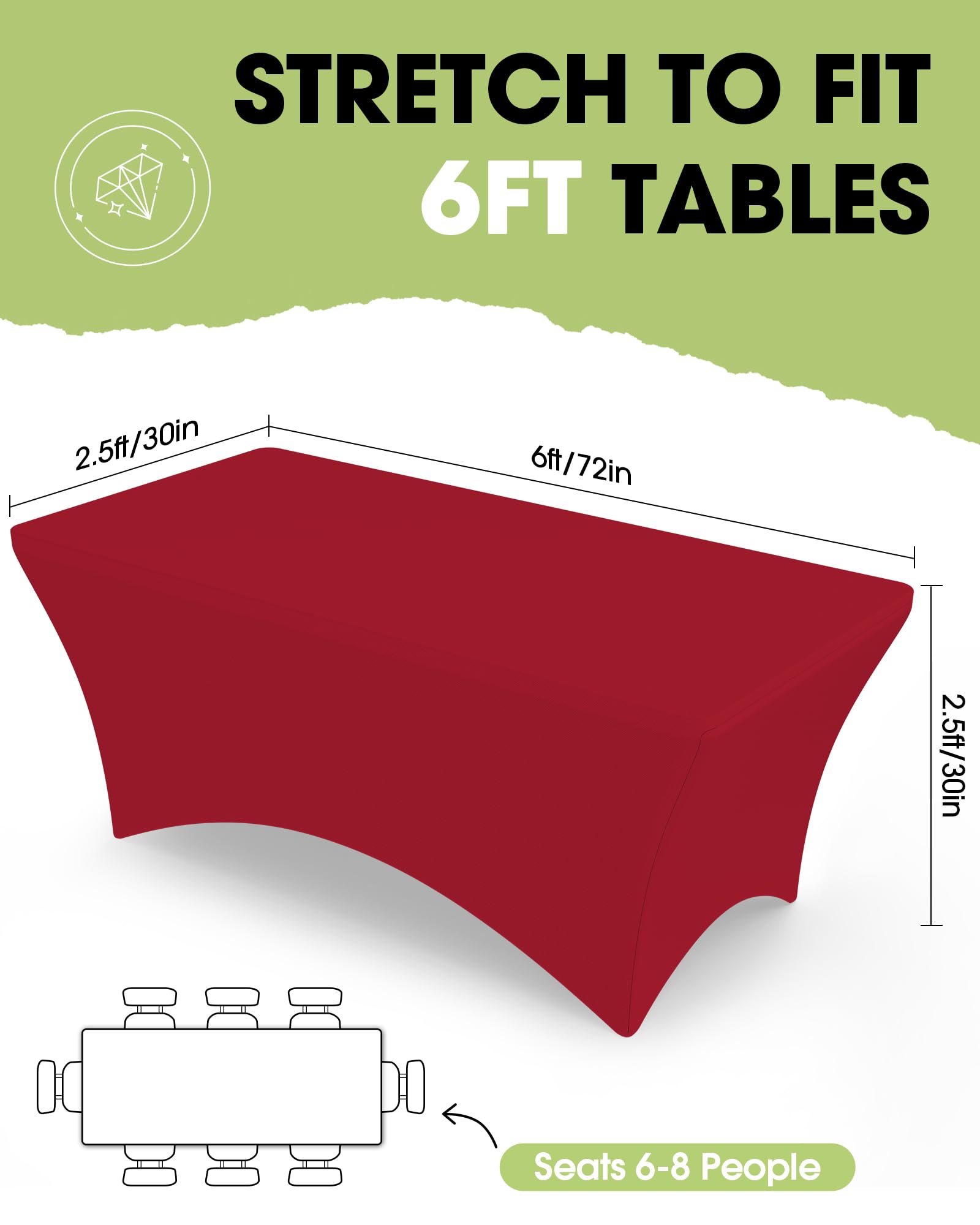 detalle de bolsillos para patas en mantel Pureegg de 6 pies