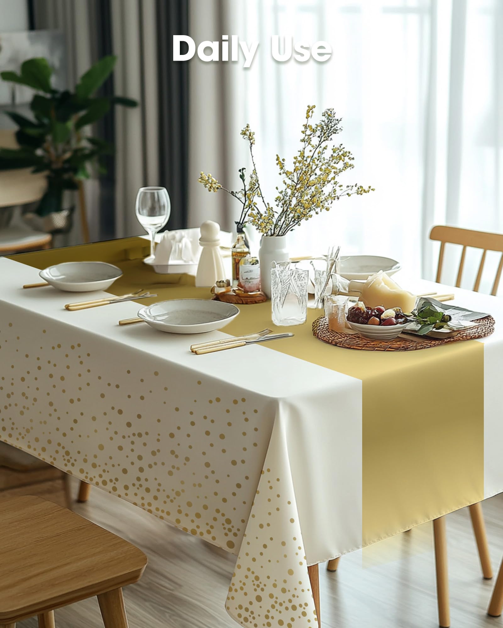 Versatilidad Pureegg para fiestas y eventos, combinación de color blanca y dorada.