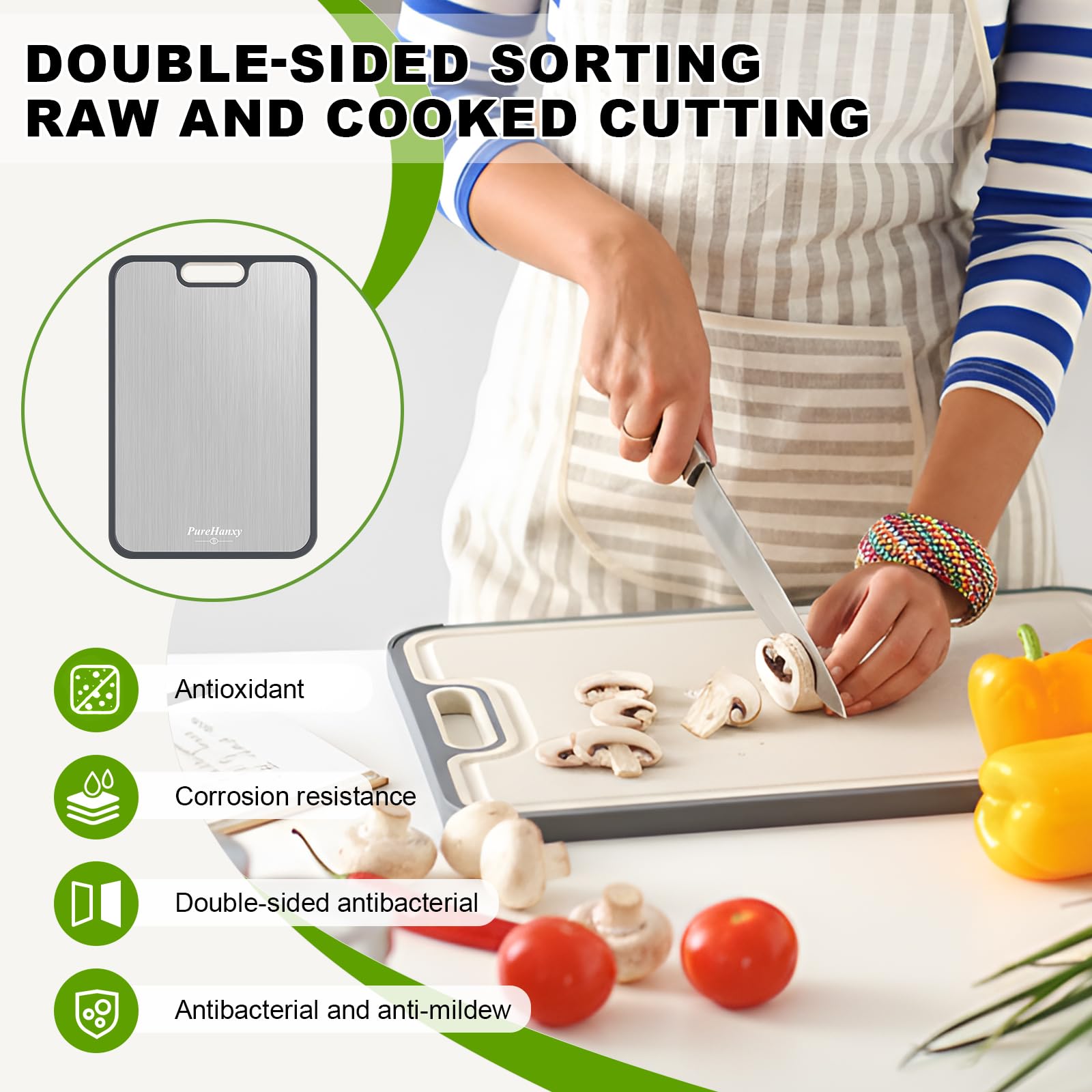 PureHanxy tabla de titanio 2 en 1 para carne, uso seguro y limpieza fácil