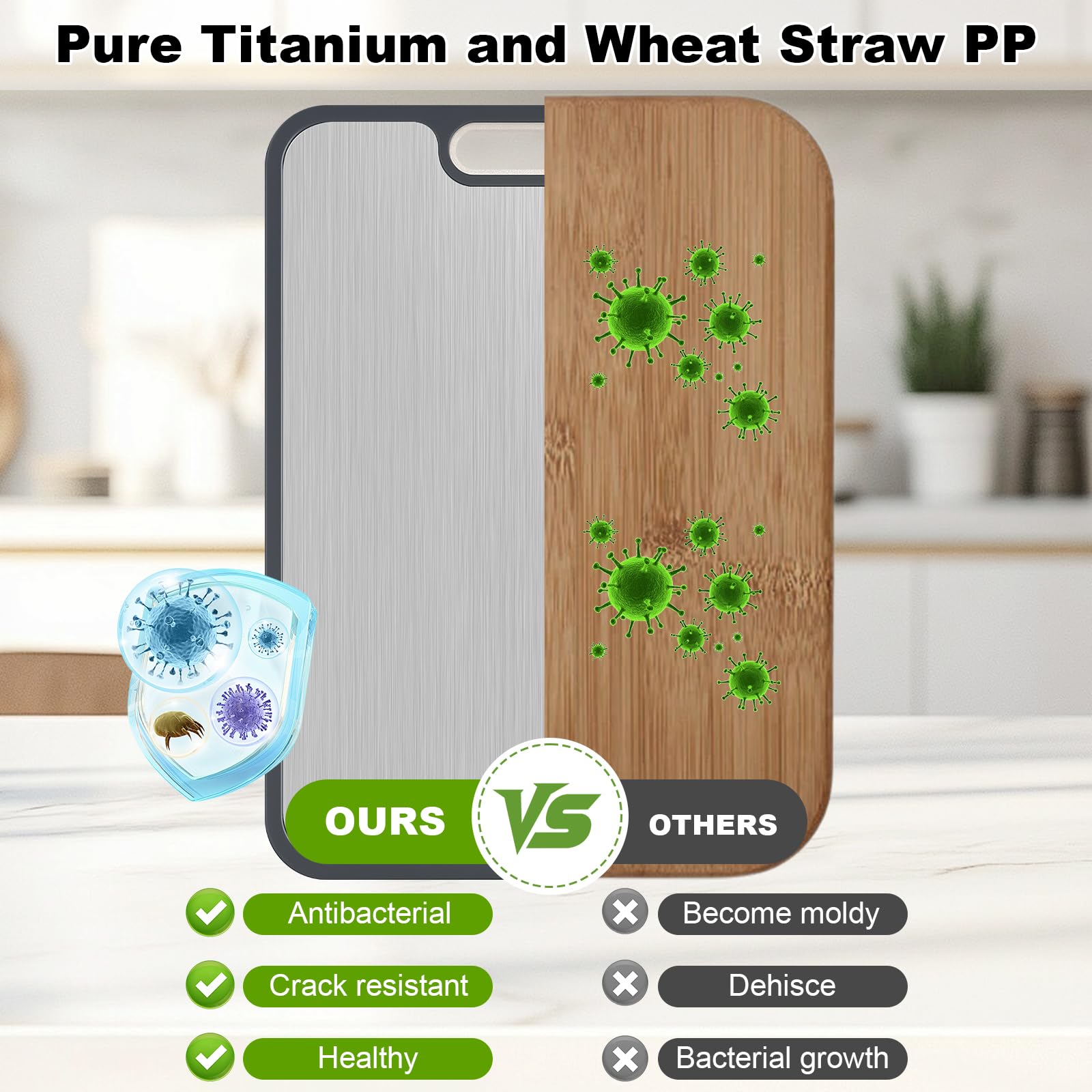 PureHanxy tabla de titanio doble lado para verduras y frutas, superficie no porosa