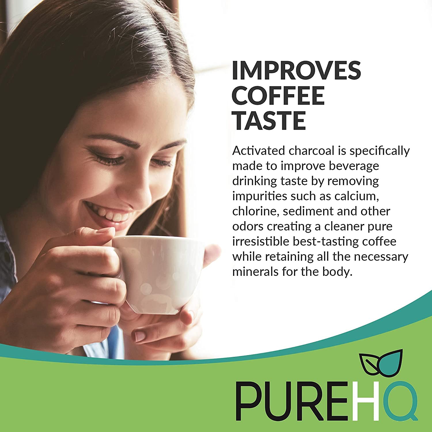 PUREHQ filtración carbón activado, reducción de impurezas en agua