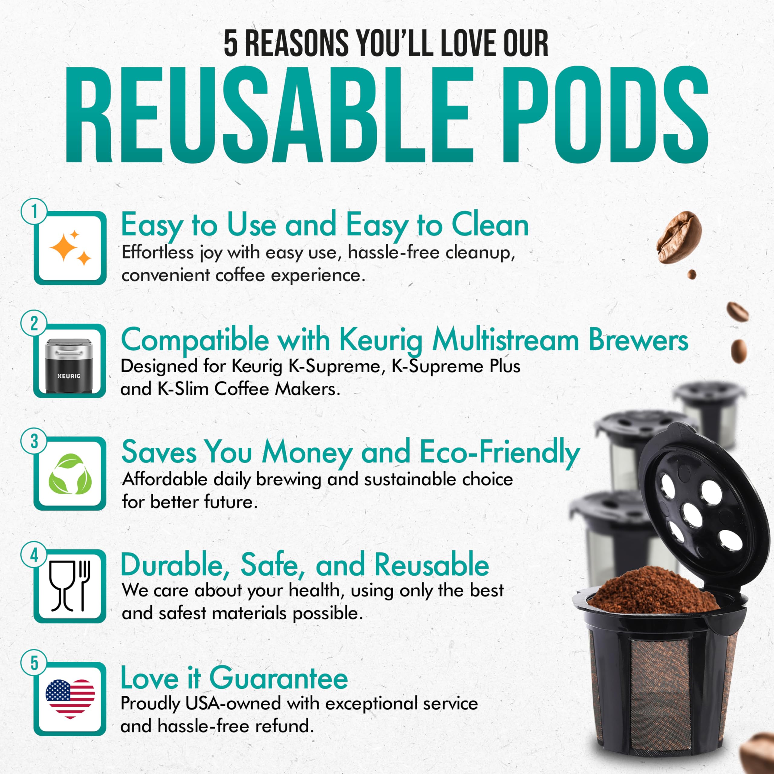 PUREHQ K-Cup reutilizable, pack de 4 unidades para ahorro y sostenibilidad.
