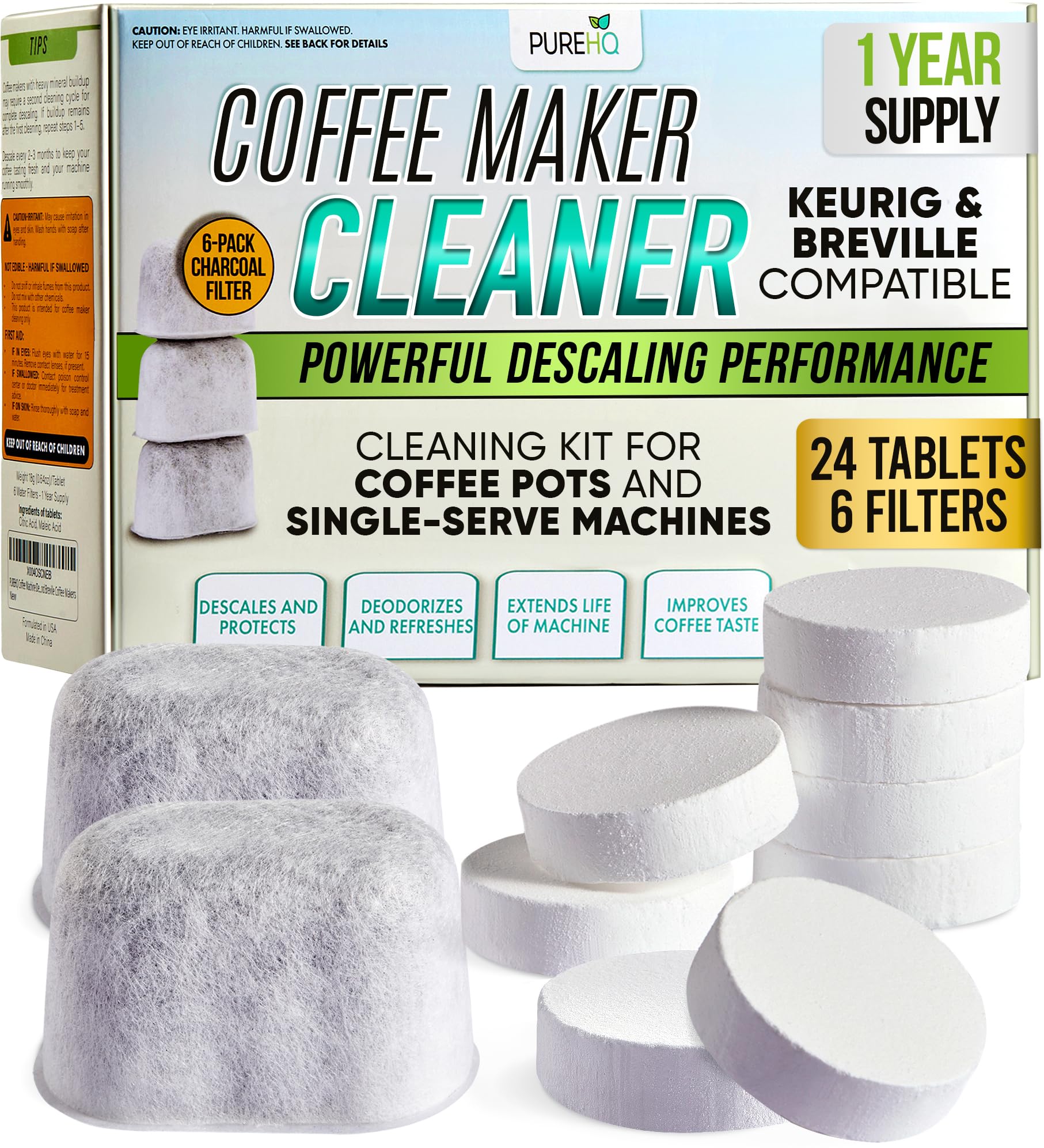 PureHQ tabletas limpiador descalcificador para cafetera eliminan depósitos para un café más limpio