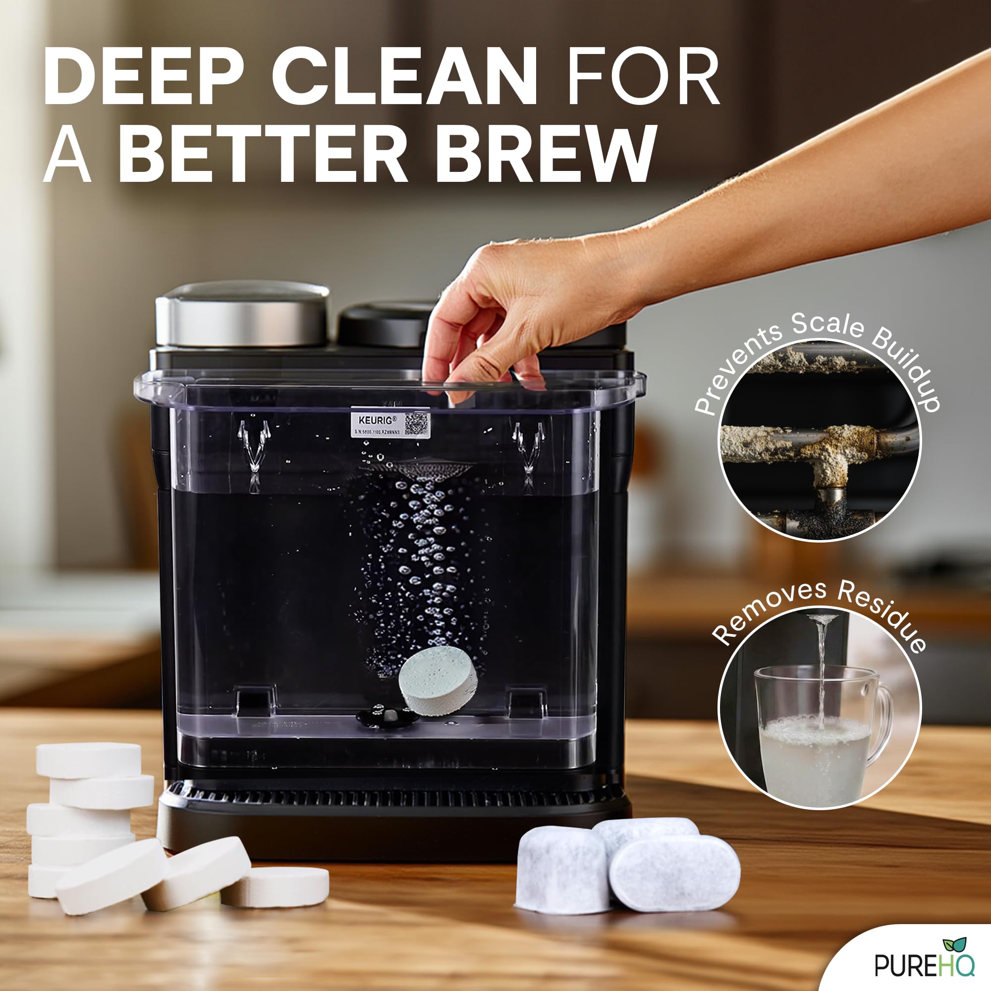 PureHQ uso diario en casa para una cafetera más duradera