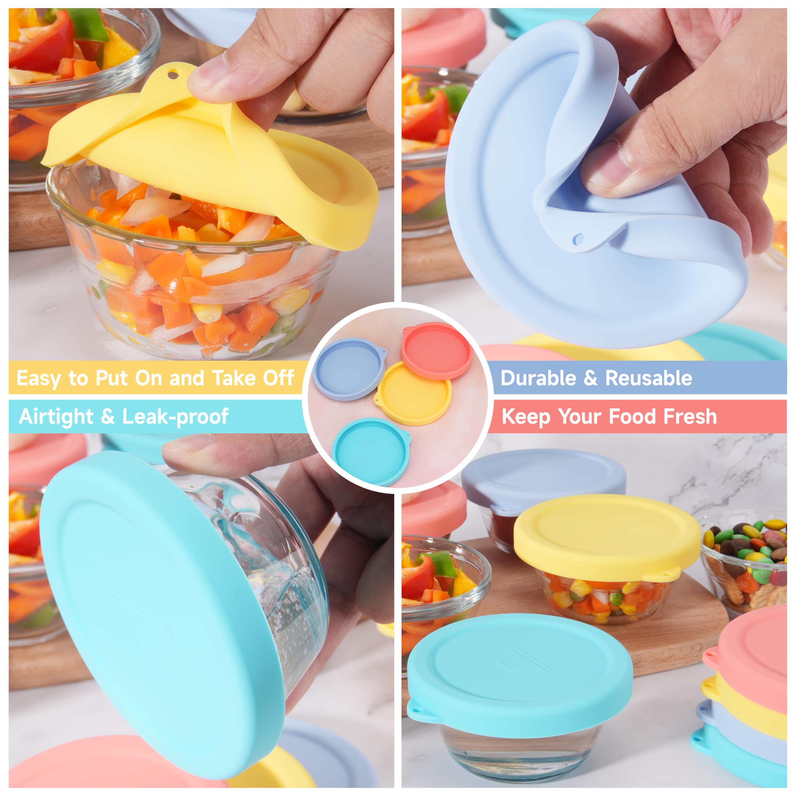 Purekra sellos herméticos de silicona para Pyrex 6oz, mantiene frescos los alimentos.