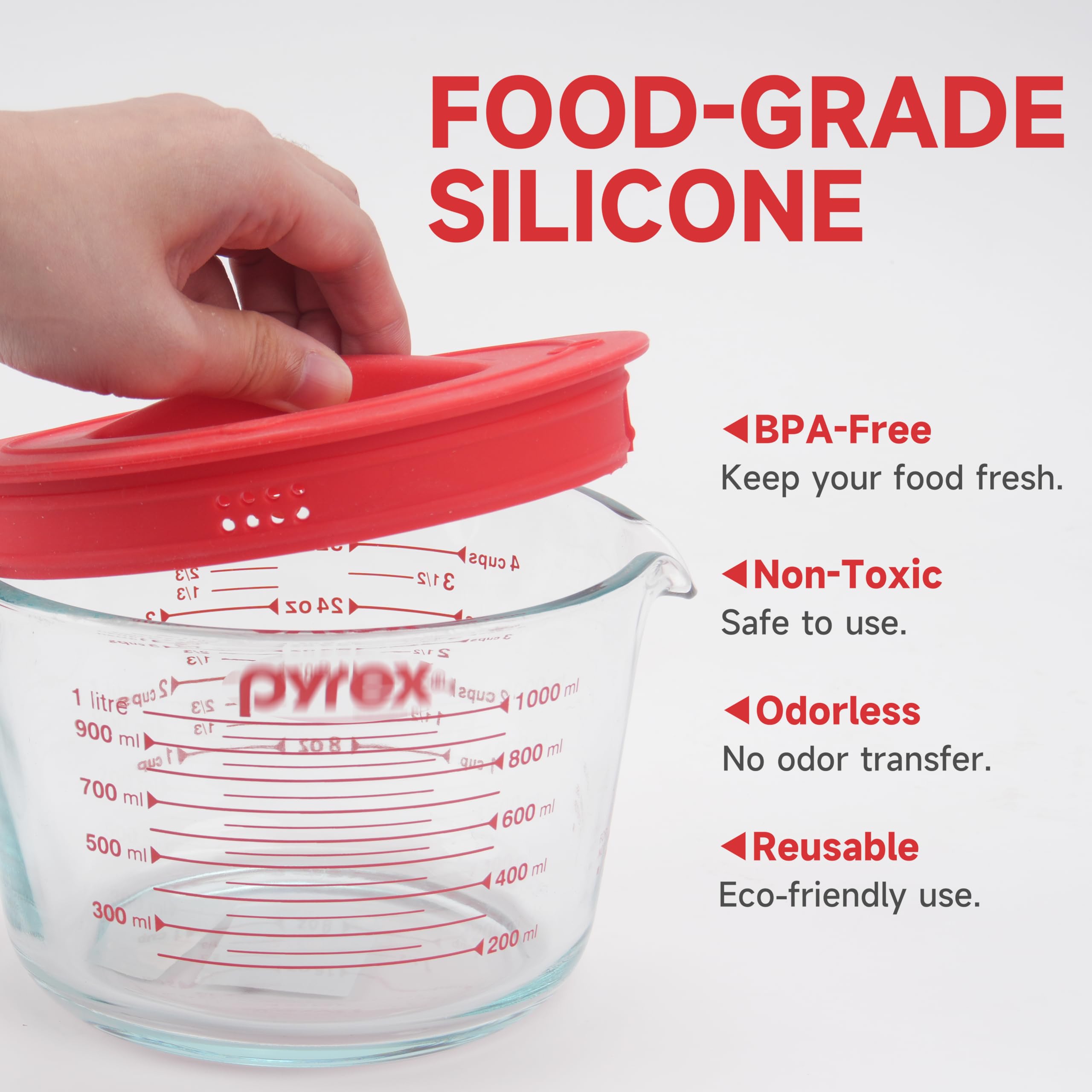 Purekra tapa de silicona para 4 tazas Pyrex, versátil para cocinar y almacenar.