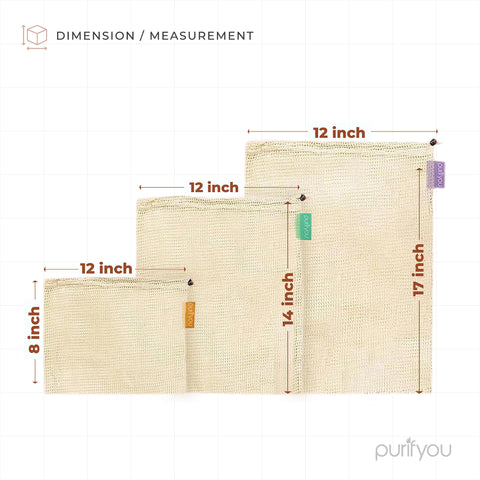 Purifyou bolsas algodón orgánico 5l 12x14, cierre con cordón práctico
