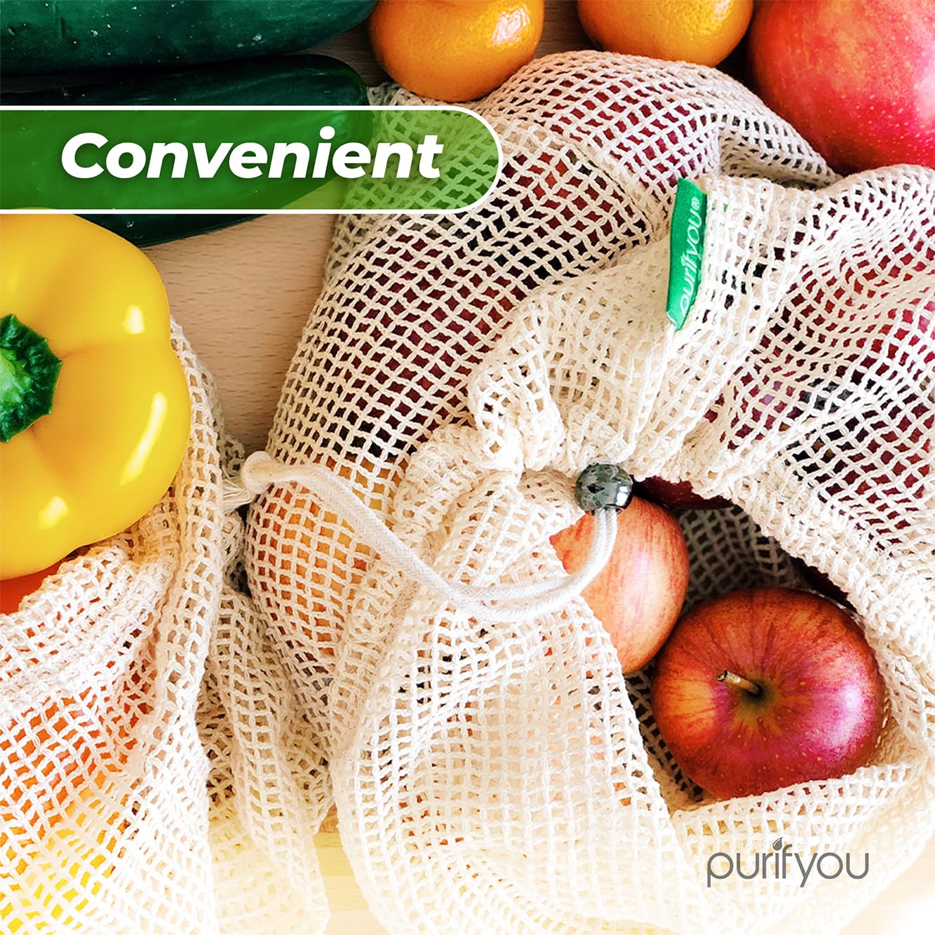Purifyou bolsas malla transparente, doble costura y etiquetas pastel