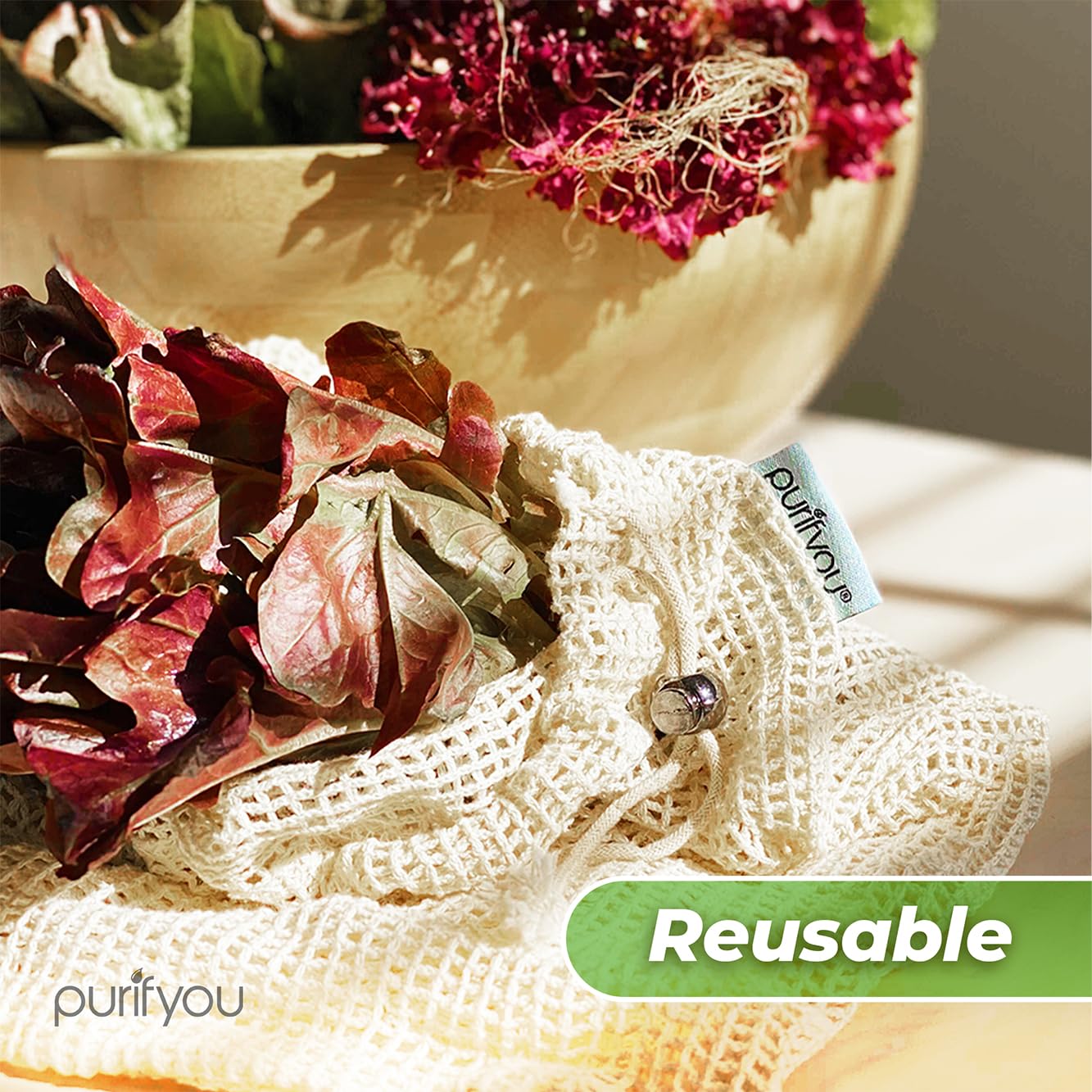 Purifyou bolsas reutilizables lavables para casa o compras