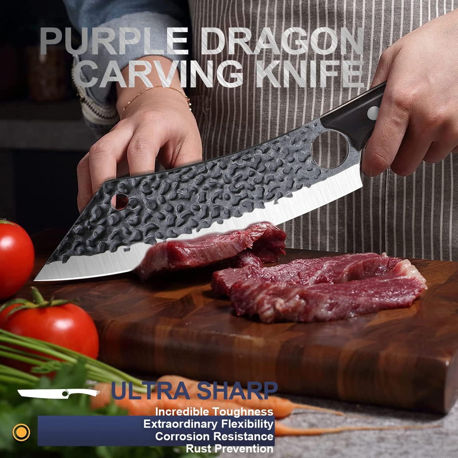 Purple Dragon mano sosteniendo cuchillo para control preciso y seguridad.