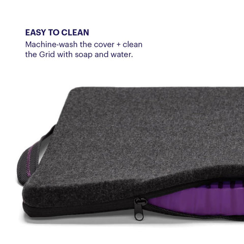 Base antideslizante mantiene el cojin Purple Royal en su sitio.