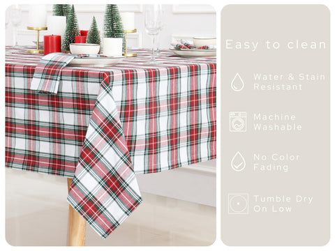 PurpleEssences mantel tartán con temática navideña, detalle cálido para comedor.