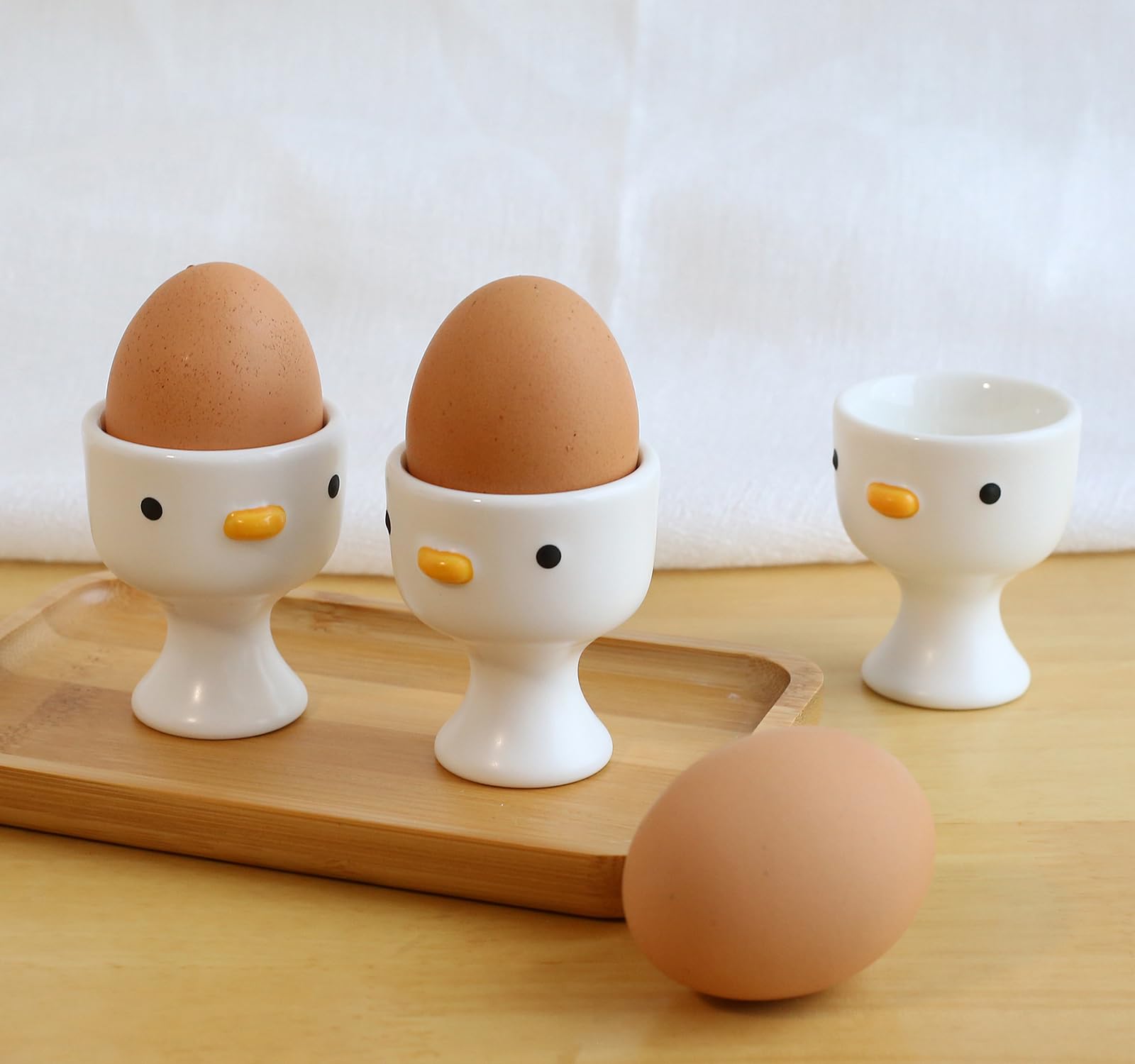 PURROOM huevera pollo hecho a mano, cerámica estable para servir huevos cocidos.