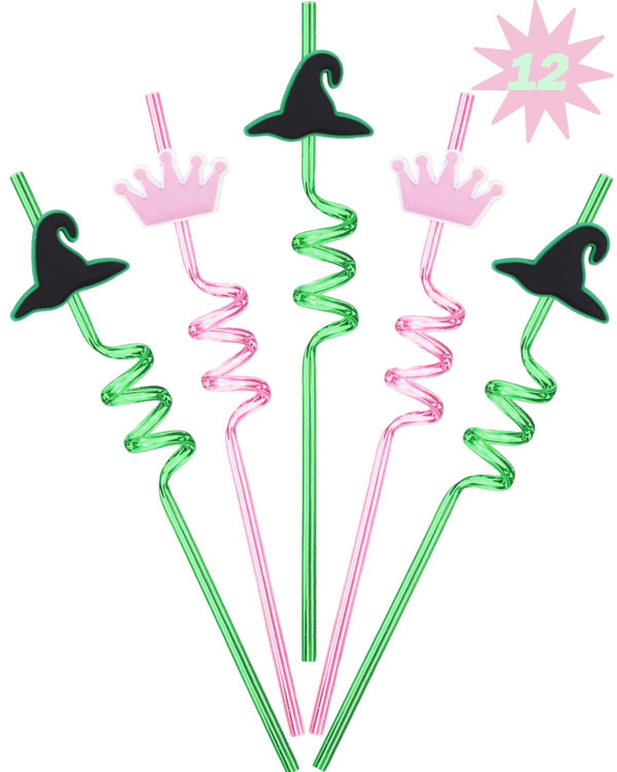PUSABAOWO pajitas reutilizables con sombrero de bruja, ideales para fiestas temáticas.