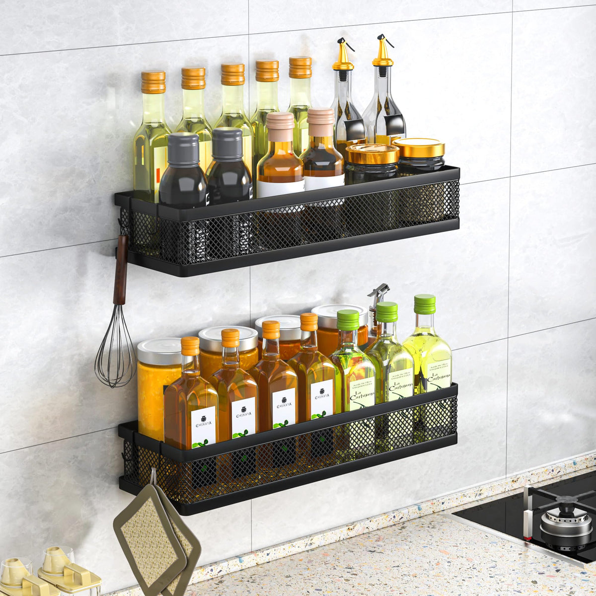 Cesta de pared de metal PUSDON con malla grande, ideal para almacenamiento compacto en casa.