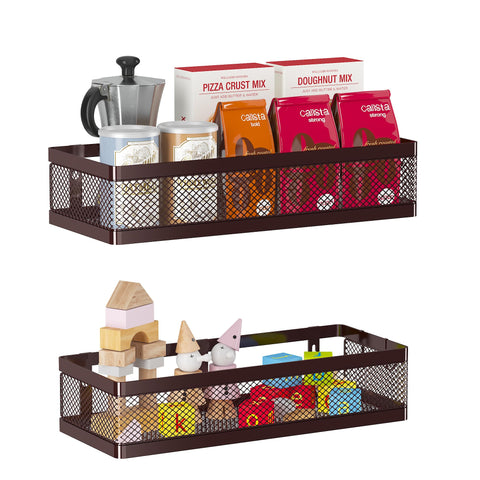 Cesta colgante PUSDON en pared con malla, ideal para despensa ordenada.