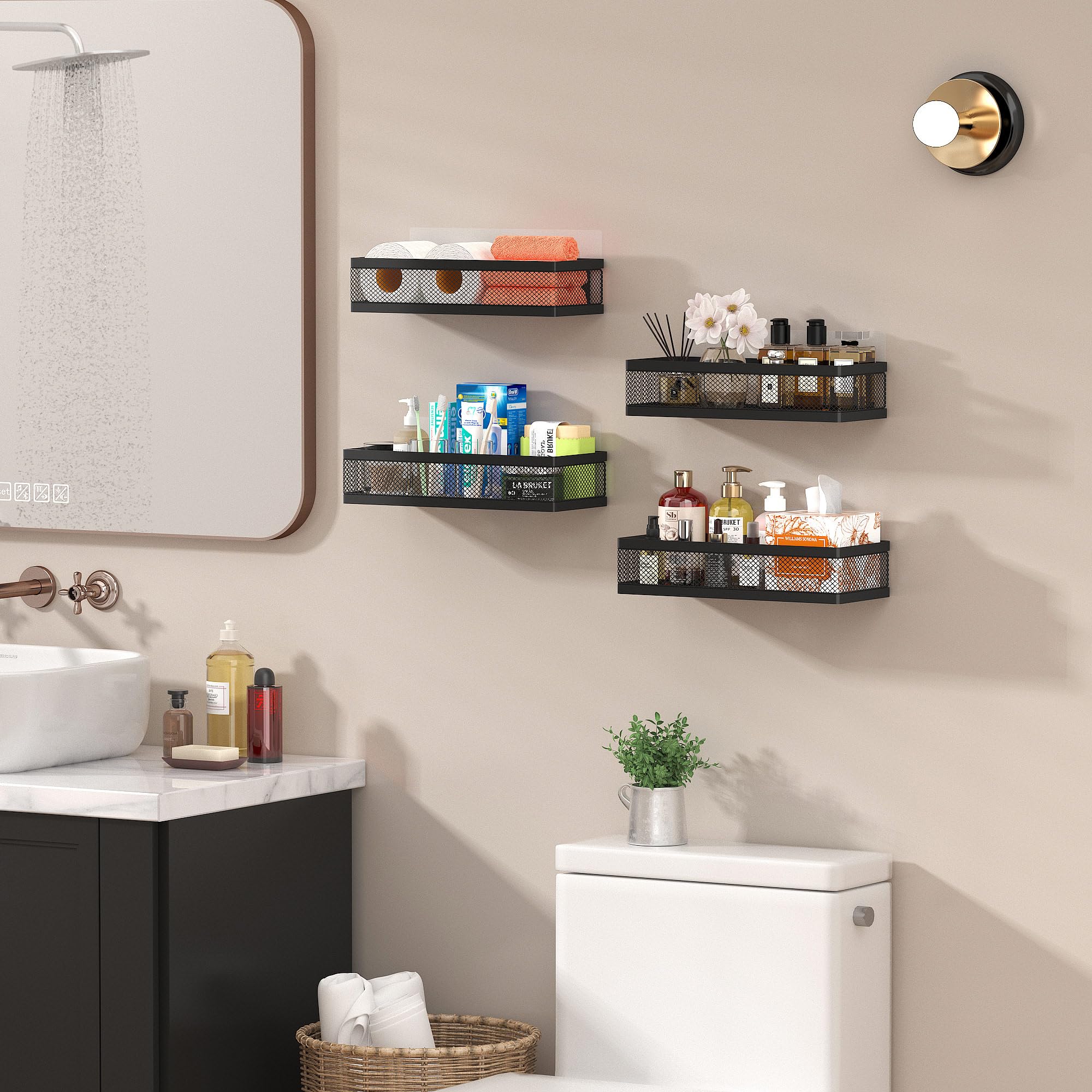 PUSDON estantería colgante de malla para baño, ahorra espacio y mantiene productos ordenados.