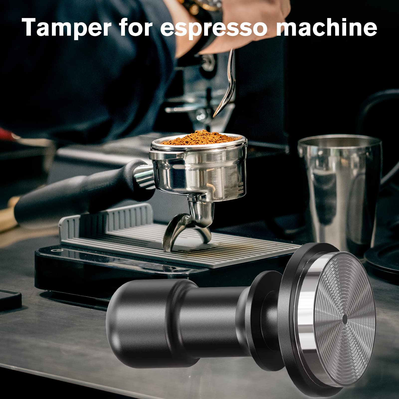 PUSEE apisonador de café 58mm, en portafiltro, compatible con varias baskets.