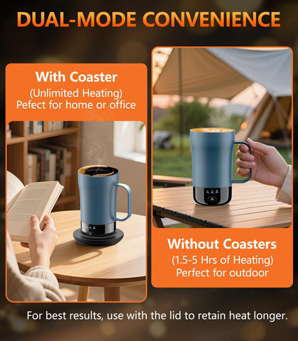 PUSEE taza autocalentante 14oz base de carga: carga fácil para todo el día.