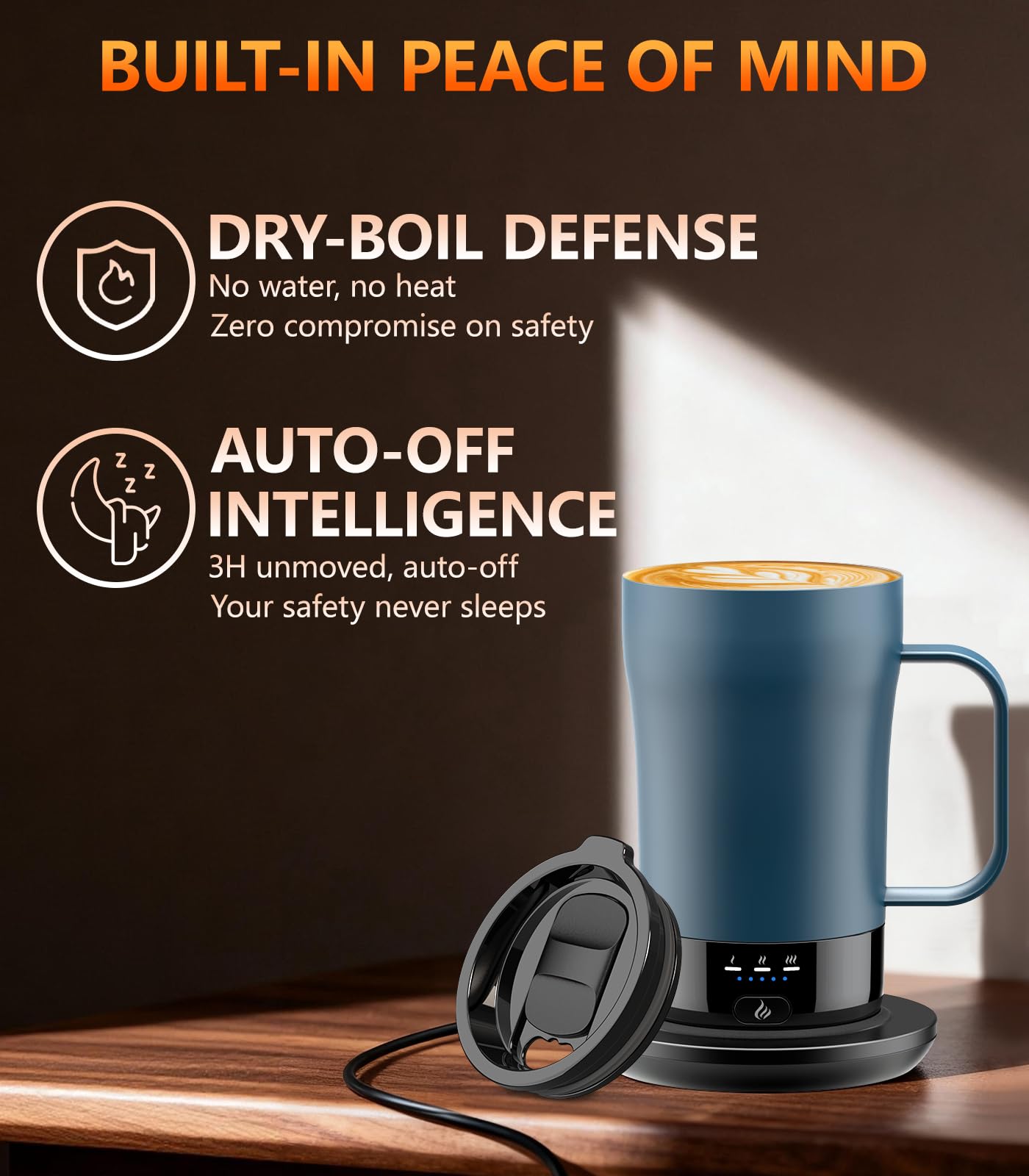 PUSEE taza autocalentante 14oz interior de acero: sabor original sin residuos.
