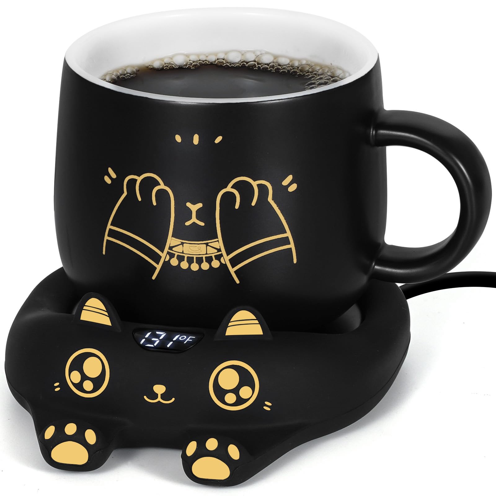 PUSEE calentador-taza gato con taza cerámica para escritorio.