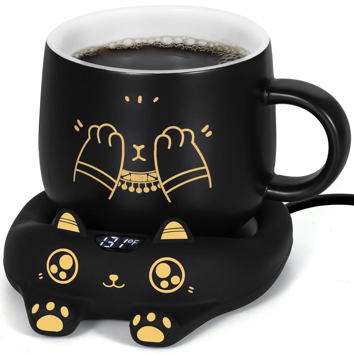 PUSEE calentador-taza gato con taza cerámica para escritorio.