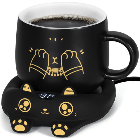 PUSEE calentador-taza gato con taza cerámica para escritorio.
