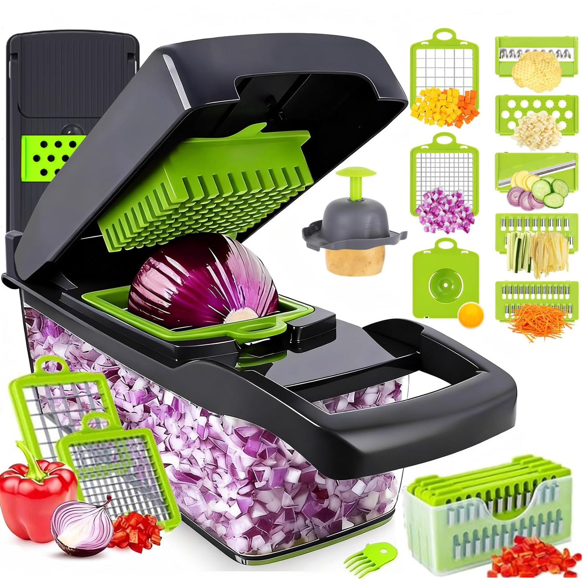 Putsea Cortador Pro con 7 cuchillas para cortar rápido cebollas y verduras