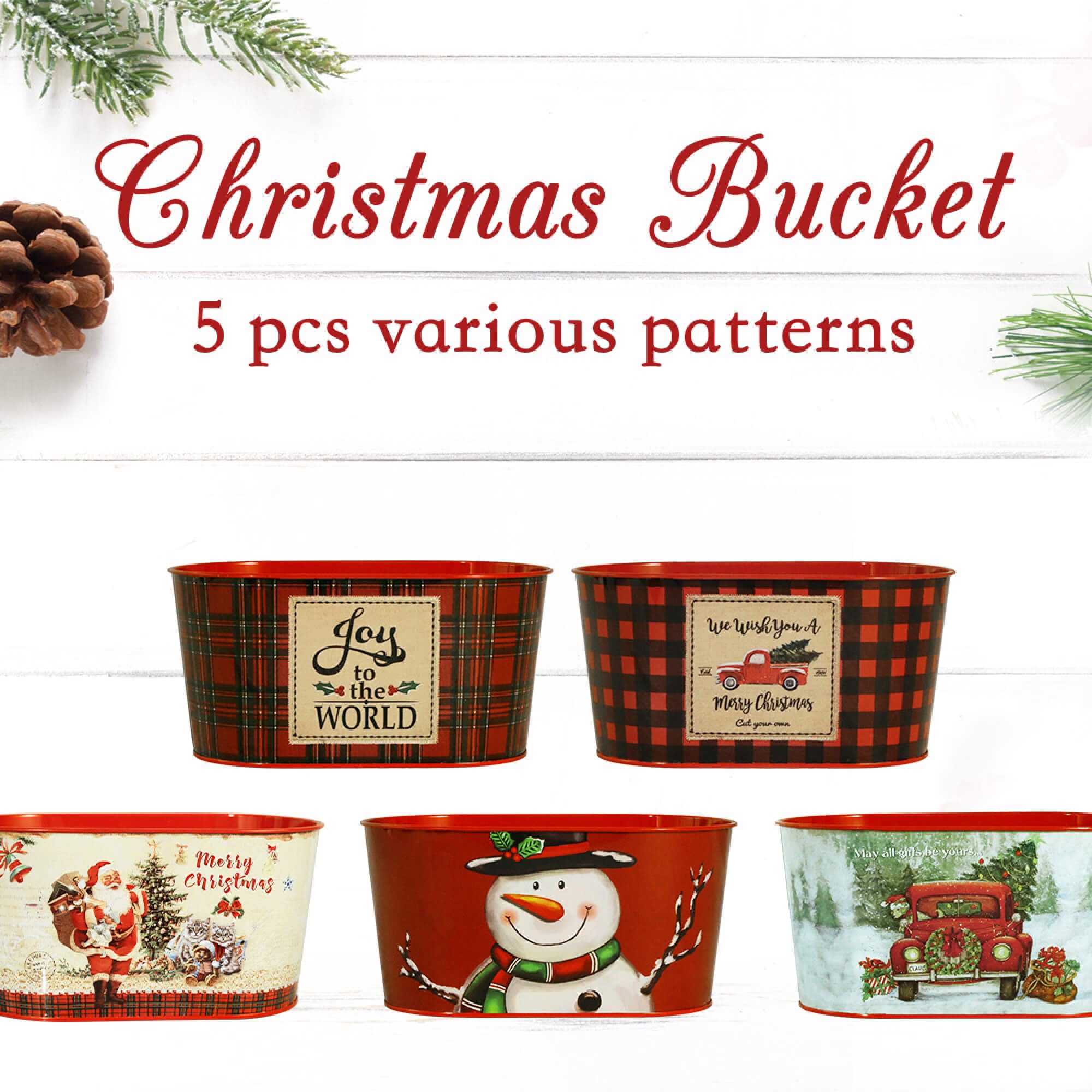 Putuo Decor cubos de metal con motivos de Santa para decoración festiva.