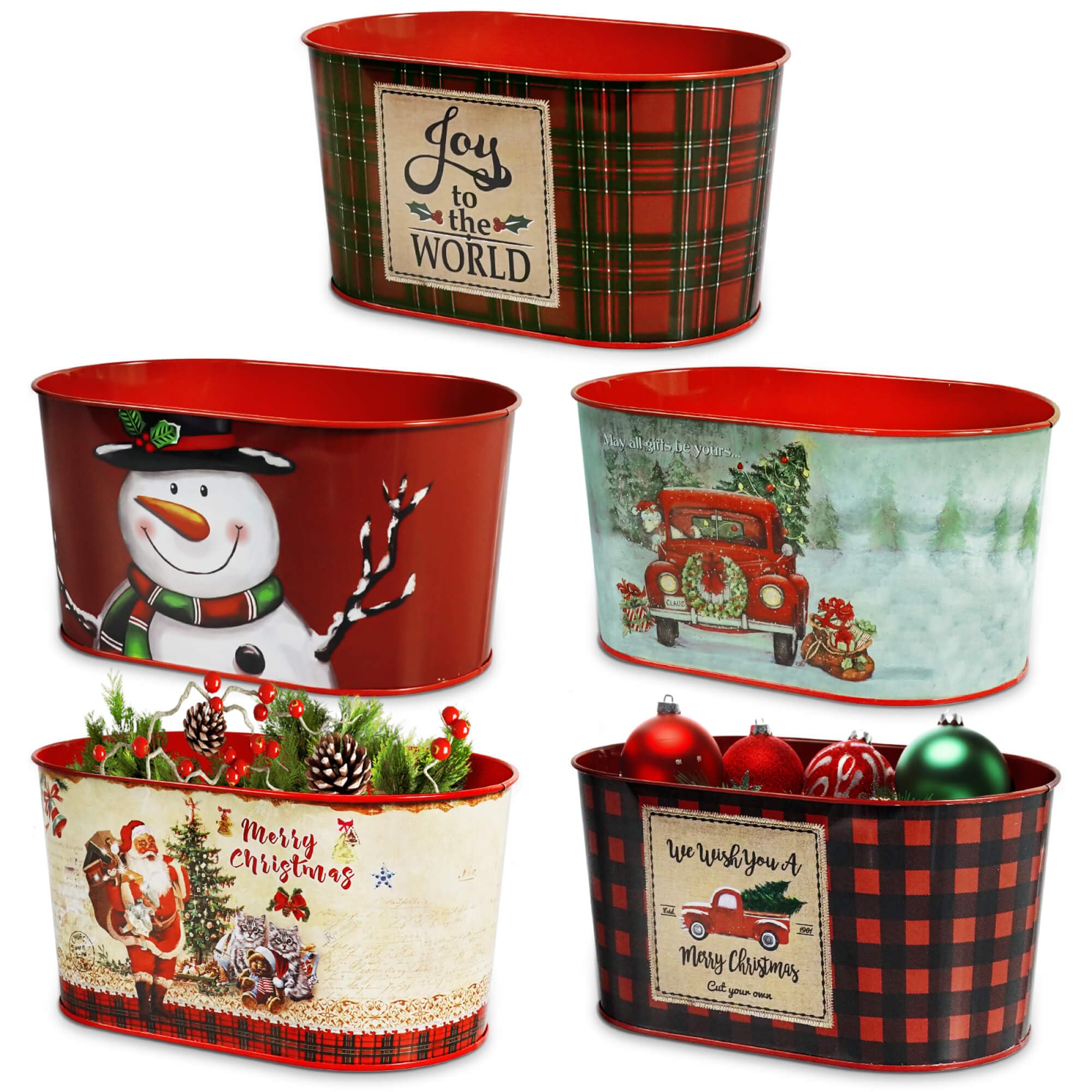 Putuo Decor cubos de metal navideños con patrones festivos para centro de mesa.