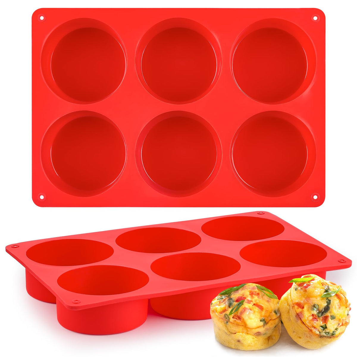 Puyeipt: dos moldes de silicona para huevos, 3 pulgadas, con 6 cavidades para desayunos rápidos.