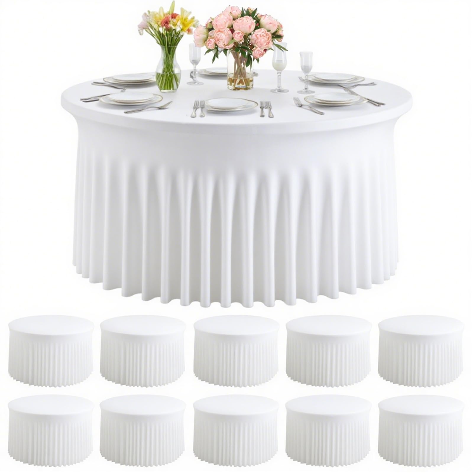 PWDAN mantel redondo blanco de 60 pulgadas para proteger la mesa y decorar.