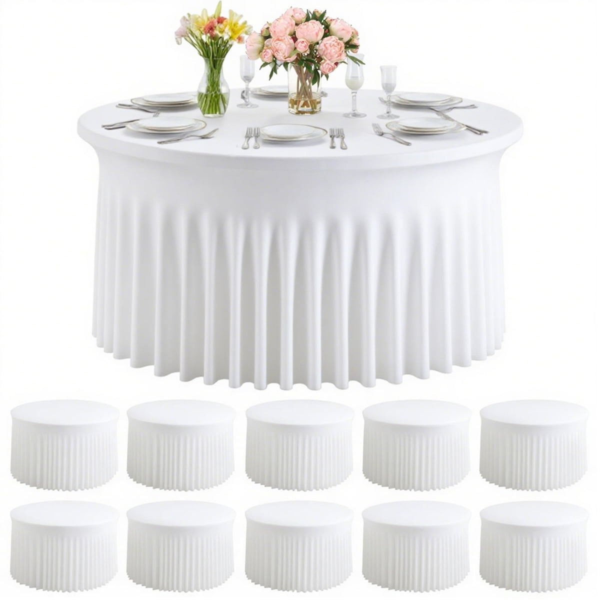 PWDAN mantel redondo blanco de 60 pulgadas para proteger la mesa y decorar.