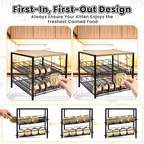PWSOMJ Organizador de latas para gatos, tapa superior y almacenamiento adicional