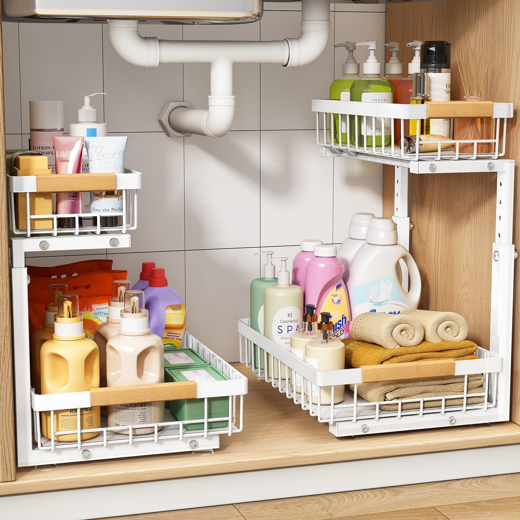 PXRACK Organizador bajo lavabo de dos niveles para mayor orden.