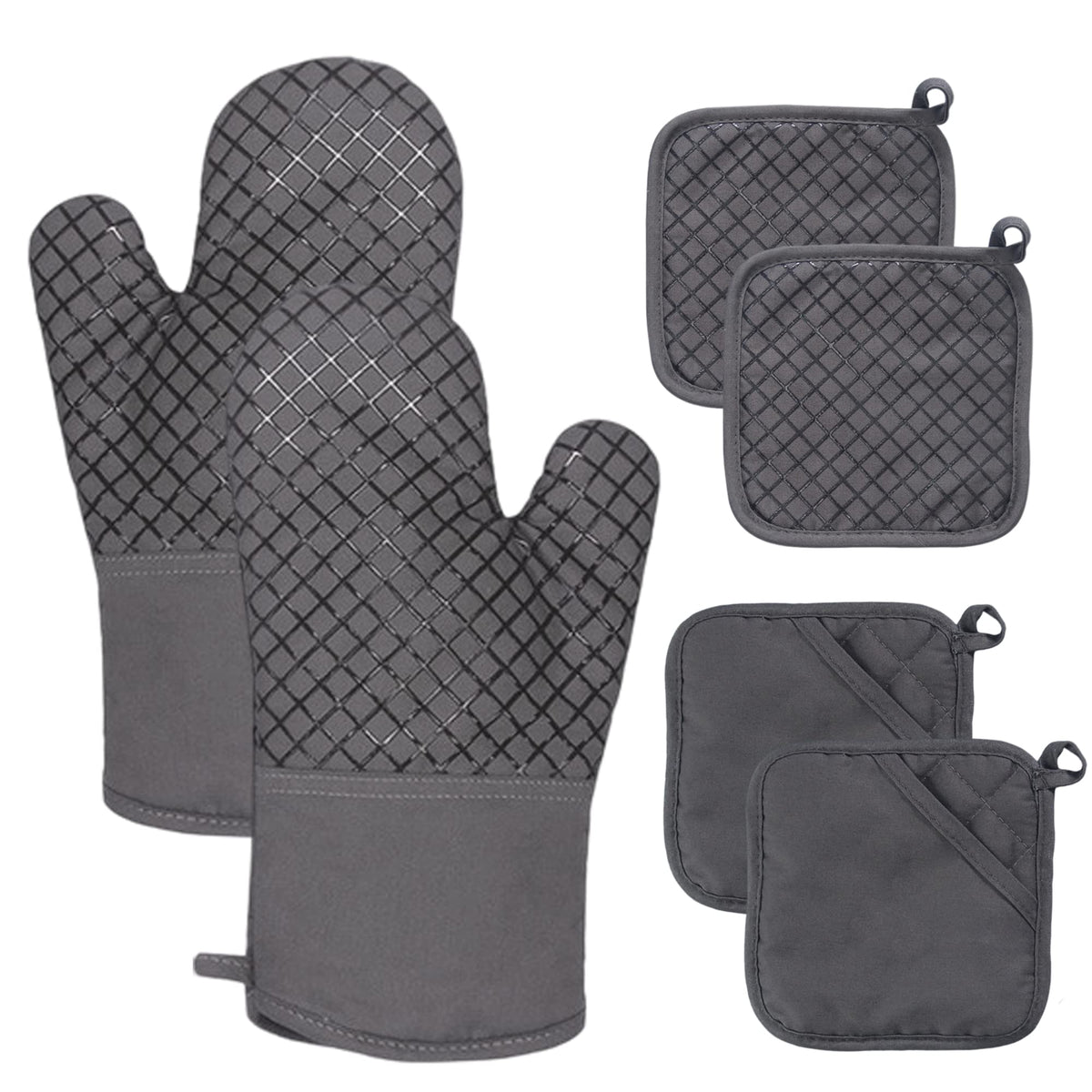 Guantes de cocina Pynqdfu con silicona resistente a 500°F para agarrar ollas calientes con seguridad.